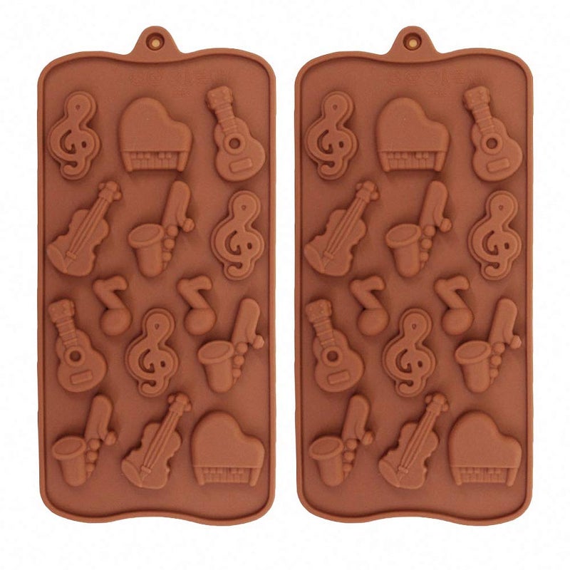 HiParty 2Pcs Musical Instrument Silicone Chocolate Mold Music Note Bass Guitar Piano Saxophone Shape Candy Mini Soap Crayon Melt Mould Ice Cube Trays - Image 1